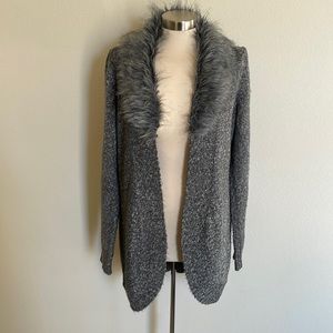 Grey Faux Fur Collar Sweater Cardigan (Size M)